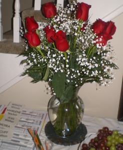 Mary Minaudo sent her regrets and this beautiful bouquet of roses-my favourite flower!